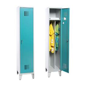 Dulap metalic pentru vestiar, sudat, WEMO, 1 x 400 mm, uși verzi RAL5018, cu picioare, încuietoare cilindrică cu blocare în 3 puncte