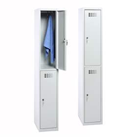 Schließfachschrank WEMO, 2 Abteile, 300x500x1800 mm, Türfarbe Grau RAL7035, ohne Füße, Zylinderschloss