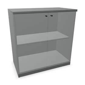 Büroschrank - verglaste Doppel-Flügeltüren, H x B x T: 825 x 800 x 445 mm, Farbe Dunkelgrau