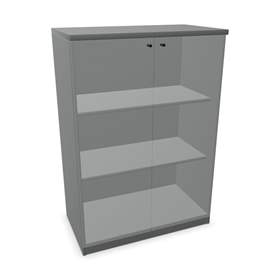 Büroschrank - verglaste Doppel-Flügeltüren, H x B x T: 1155 x 800 x 445 mm, Farbe Dunkelgrau