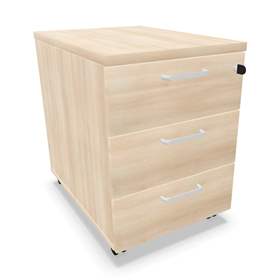Fahrbarer Container, 3 Schubladen, Farbe Akazie, H x B x T: 600 x 430 x 600 mm