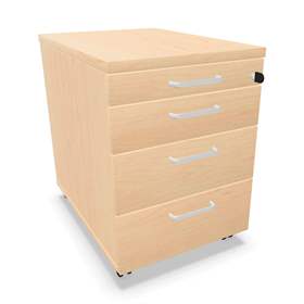 Fahrbarer Container, 4 Schubladen, Farbe Ahorn, H x B x T: 600 x 430 x 600 mm