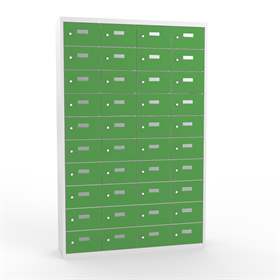 Kleingefachschrank, 4x10 Fächer, HxBxT: 1800x12000x300 mm, Farbe grau RAL7035 / Türen grünn RAL6011