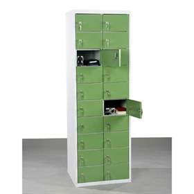 Kleingefachschrank, 2x10 Fächer, HxBxT: 1800x600x300 mm, Farbe grau RAL7035 / Türen grünn RAL6011