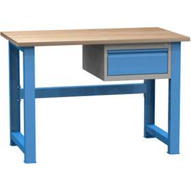 Banc de lucru atelier LxlxH 1200x700x827 mm Kovona, albastru RAL5012, 1 sertar