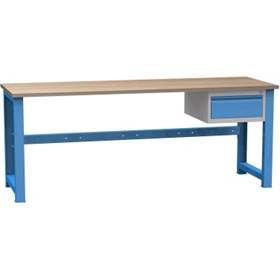 Banc de lucru atelier LxlxH 2100x700x827 mm Kovona, albastru RAL5012, 1 sertar