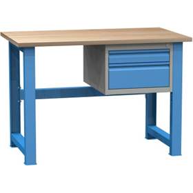 Banc de lucru atelier LxlxH 1200x700x827 mm Kovona, albastru RAL5012, 2 sertare