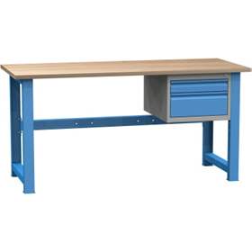 Banc de lucru atelier LxlxH 1700x700x827 mm Kovona, albastru RAL5012, 2 sertare