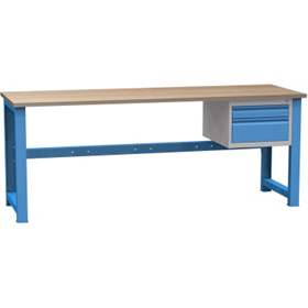 Banc de lucru atelier LxlxH 2100x700x827 mm Kovona, albastru RAL5012, 2 sertare