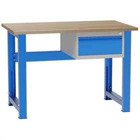 Banc de lucru atelier cu reglare pe înălțime LxlxH 1200x700x827-1027 mm Kovona, albastru RAL5012, 1 sertar