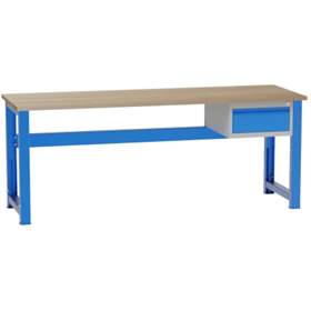 Banc de lucru atelier cu reglare pe înălțime LxlxH 2100x700x827-1027 mm Kovona, albastru RAL5012, 1 sertar