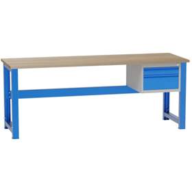 Banc de lucru atelier cu reglare pe înălțime LxlxH 2100x700x827-1027 mm Kovona, albastru RAL5012, 2 sertare