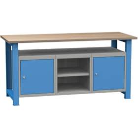 Banc de lucru atelier LxlxH 1700x700x827 mm Kovona, albastru RAL5012, 1 raft, 2 box container