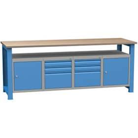 Banc de lucru atelier LxlxH 2100x700x827 mm Kovona, albastru RAL5012, 2x3 sertare, 2 box container
