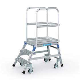 Scară punte cu trepte pe 1 parte - scară platformă cu trepte pe o parte, înălțime platformă 720 mm, 3 fuscele/trepte/trepte tip grătar