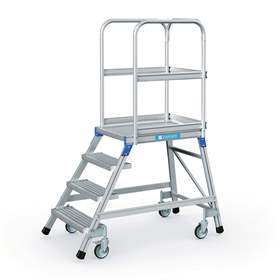 Scară punte cu trepte pe 1 parte - scară platformă cu trepte pe o parte, înălțime platformă 960 mm, 4 fuscele/trepte/trepte tip grătar