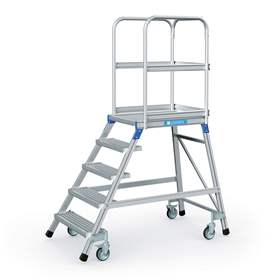 Scară punte cu trepte pe 1 parte - scară platformă cu trepte pe o parte, înălțime platformă 1200 mm, 5 fuscele/trepte/trepte tip grătar