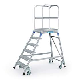 Scară punte cu trepte pe 1 parte - scară platformă cu trepte pe o parte, înălțime platformă 1440 mm, 6 fuscele/trepte/trepte tip grătar