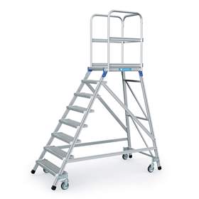 Scară punte cu trepte pe 1 parte - scară platformă cu trepte pe o parte, înălțime platformă 1920 mm, 8 fuscele/trepte/trepte tip grătar