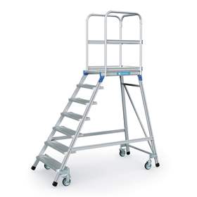 Scară punte cu trepte pe 1 parte - scară platformă cu trepte pe o parte, înălțime platformă 1680 mm, 7 fuscele/trepte aluminiu antialunecare