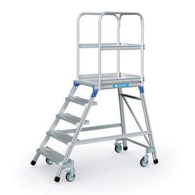 Scară punte cu trepte pe 1 parte - scară platformă cu trepte pe o parte, înălțime platformă 1200 mm, 5 fuscele/trepte aluminiu antialunecare