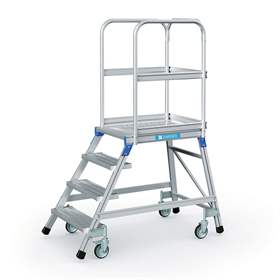 Scară punte cu trepte pe 1 parte - scară platformă cu trepte pe o parte, înălțime platformă 960 mm, 4 fuscele/trepte aluminiu antialunecare