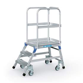 Scară punte cu trepte pe 1 parte - scară platformă cu trepte pe o parte, înălțime platformă 720 mm, 3 fuscele/trepte aluminiu antialunecare