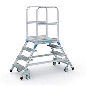 Scară punte cu trepte pe 2 părți - scară platformă cu trepte pe ambele părți, înălțime platformă 960 mm, 4 fuscele/trepte aluminiu antialunecare