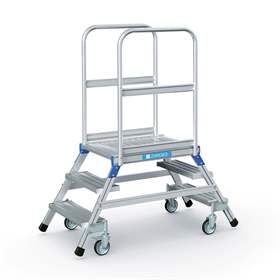 Scară punte cu trepte pe 2 părți - scară platformă cu trepte pe ambele părți, înălțime platformă 720 mm, 3 fuscele/trepte aluminiu antialunecare