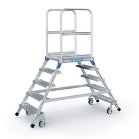 Scară punte cu trepte pe 2 părți - scară platformă cu trepte pe ambele părți, înălțime platformă 1200 mm, 5 fuscele/trepte aluminiu antialunecare