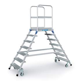 Scară punte cu trepte pe 2 părți - scară platformă cu trepte pe ambele părți, înălțime platformă 1680 mm, 7 fuscele/trepte aluminiu antialunecare