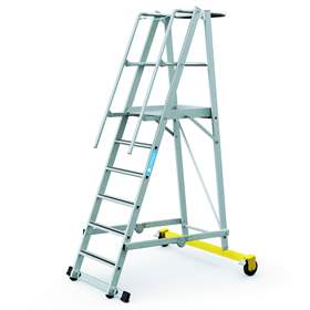 Scara mobila pliabila cu platforma de stationare, inaltime platforma 1.6 m, 6 fuscele trepte