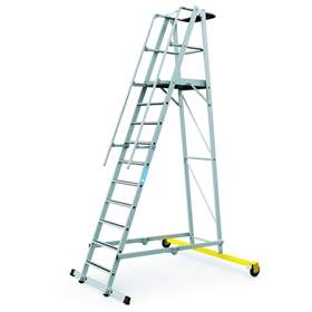 Scara mobila pliabila cu platforma de stationare, inaltime platforma 2.6 m, 10 fuscele trepte