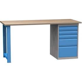 Banc de lucru atelier LxlxH 1700x700x827 mm Kovona, albastru RAL5012/ gri RAL7035, 5 sertare