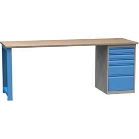 Banc de lucru atelier LxlxH 2100x700x827 mm Kovona, albastru RAL5012/ gri RAL7035, 5 sertare