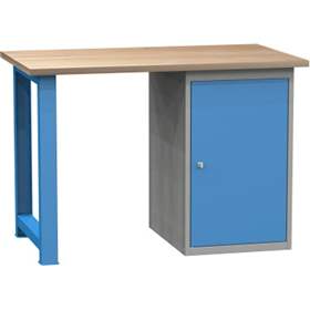 Banc de lucru atelier LxlxH 1200x700x827 mm Kovona, albastru RAL5012/ gri RAL7035, 1 box container