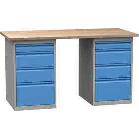 Banc de lucru atelier LxlxH 1200x700x827 mm Kovona, albastru RAL5012/ gri RAL7035, 8 sertare