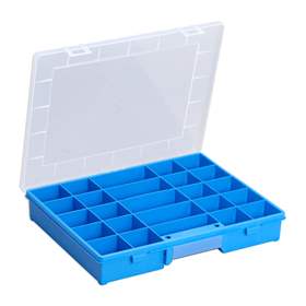 Kleinteile-Sortimentskoffer 370 x 295 x 60 mm, blau, 25 feste Fächer, VE 6 Stk.