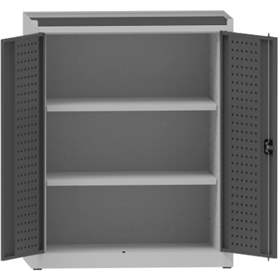 Werkstattschrank mit Lochplatten, 2 Fachböden, HxBxT: 1170x950x500 mm, Lichtgrau RAL7035/Anthracit RAL7016