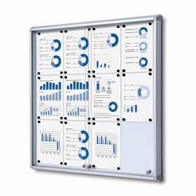 Informační vitrína, s posuvnými dveřmi, bílá magnetická zadní stěna, pro počet listů 12xA4