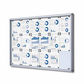 Informační vitrína, s posuvnými dveřmi, bílá magnetická zadní stěna, pro počet listů 18xA4