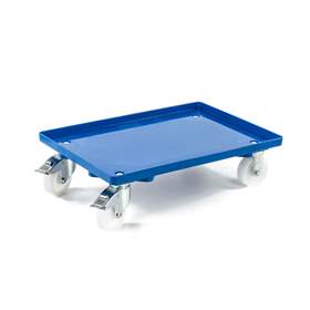 Transportroller 600 x 400 mm, geschlossen, 4 Lenkrollen mit Kunstoffräder (2 mit Bremse), Farbe blau.