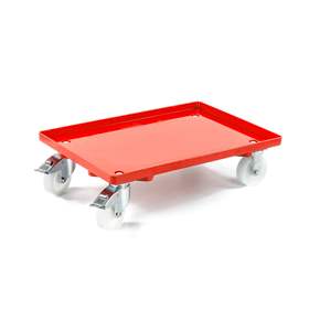 Transportroller 600 x 400 mm, geschlossen, 4 Lenkrollen mit Kunstoffräder (2 mit Bremse), Farbe rot