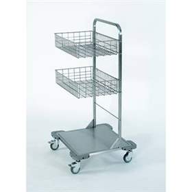 Mobiles Gestell aus Edelstahl mit 2 Hängekörben, HxBxT: 1120x570x550 mm.
