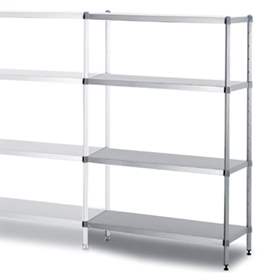 Zásuvný regál z ušlechtilé oceli, 4 police hladké nerezové, v x š x h: 1800x1000x400 mm, přídavný