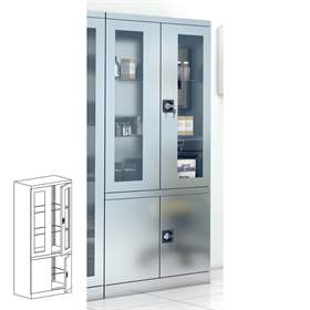 Edelstahlschrank, zweiteillig, verglast, Doppel-Fügeltüren, HxBxT: 1800 x 800 x 435 mm