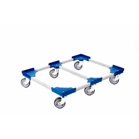 Transportroller VARIABLE 800 x 600 mm, unterteilt, 6x Lenkrollen mit Gummirädern, Farbe blau