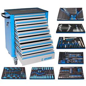Servicewagen EUROVISION, BxTxH: 800x440x923 mm, 8 Schubladen und 7x Handwerkzeug-Set UNIOR, 324 St.