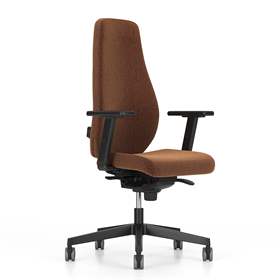 Bürodrehstuhl BJARG, hohe Rückenlehne, Synchronmechanik, Stoffbezug RIVET, Farbe braun