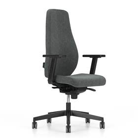 Bürodrehstuhl BJARG, hohe Rückenlehne, Synchronmechanik, Stoffbezug RIVET, Farbe dunkelgrau